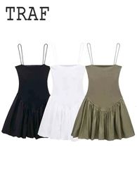 TRAF Puff Slip Mini Dress Womens Strapless Womens Short Skirt 2024 Summer Tight Pleated Evening Dress 240515
