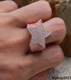 Gold Silver Rose gold Colour Plated High Quality CZ Stone Star Shape Hip Hop Jewerly Rings Mens Iced Out Diamond Rings4842418