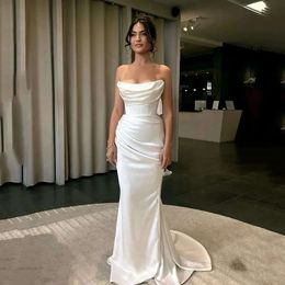 White Satin Mermaid Wedding Dresses For Women Sweep Train Bridal Gown Sweetheart Beach Vestidos De Novia 2025 0605