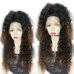 Free part Ombre brown color kinky curly lace wig Brazilian hair Lace Front Wigs synthetic heat resistant hair For black Women Pjobd