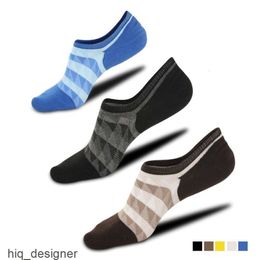 Men's Socks Pairs Men Boat Sock Non-slip Silicone Invisible Striped Mesh Summer Low Cut Breathable Cotton Slippers MeiasMen's