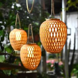 Desk Lamps Outdoor Lighting Solar Lantern Night Lights Waterproof Hanging Imitation Bamboo Weaving Table Lamp For Garden Party Decoration S2460555