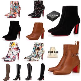Casual designer Boots Red Dress Shoes boots Womens High Heels Bottoms Ankle Pointed Toe Luxury Heels party boot office popular wedding Trendy Short Booties dhgate