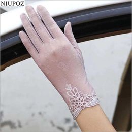 Five Fingers Gloves Summer Sexy Womens Sunscreen UV Short Sun Gloves Womens Fashion Stone Silk with Lace Driving Thin Touch Screen Womens Gloves g02E Y2406034QRE