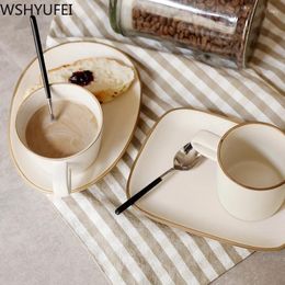 Mugs Japanese Creative Ceramic Mark Cup Retro Milk Couple Office High-grade Coffee Household Drinking Utensils WSHYUFEI
