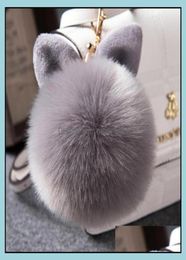 Keychains Fashion Accessories Fur Pom Keychain Fake Rabbit Ball Key Chain Porte Clef Pompom De Fourrure Pompon Bag Charms Bunny Ke9667425