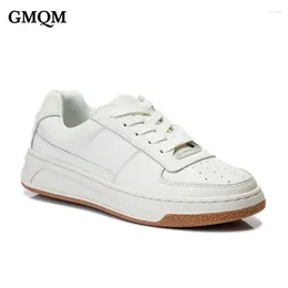 Casual Shoes GMQM Womem's Platform Sneakers Flat Genuine Leather Lace-Up Trendy Sport Comfortable Athletic Footwear All-match