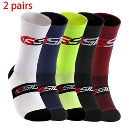 Sports Socks GSIDI2pairs 2023 New Cycling Socks Bike Nurse Compression Road Bike Running Mtb Knee-high White Sports Funny Brand Black 246048 2406043