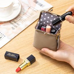 Cosmetic Bags Mini Portable Lipstick Holder For Women Genuine Cow Leather Key Storage Pouch Makeup Bag 2024 Coin Purse