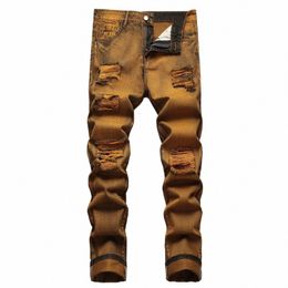 new And Style Digital Print Vintage Ripped Straight Tube Color Ctrast Slim Stretch Denim Pants Men Baggy Harem Jean Trousers 59zb#