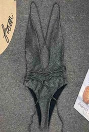 DIY Bandage Swimwear Shiny Women Long Strap Wrap Around OnePiece Swimsuit Female Bather Deep V Neck Bathing Suit Bodysuit T2007088362595