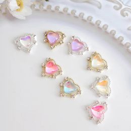 Decorations 10Pcs 11.5x10mm Heart Shaped Designs Charms For Nail Art Alloy Accessories Aurora Gems Jewelry For MultiColors Nail Rhinestone