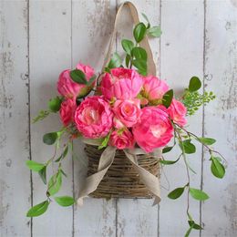 Decorative Flowers Elegant Fashion Artificial Rose Wreath Simulation Plant Indoor And Outdoor Door Hanging Home Basket Decorations