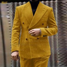 Men's Suits Corduroy Suit Men Slim Fit Classic Double Breasted Jacket Pants 2Pcs Tailor-made Spring Autumn Business Wedding Groom Tuxedo Set