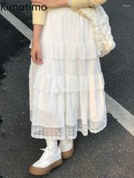Skirts Kimotimo Summer Chiffon Lace Cake Long Skirt Women Fairy Sweet High Waist Large Swing All Match Korean Fashion Clothing