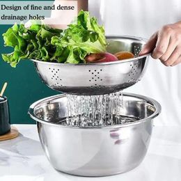 Table Mats 3 In 1 Multifunctional Stainless Steel Basin With Grater Basket Slicer Strainer Vegetable Cheese Bowl Drain Was Y3F4