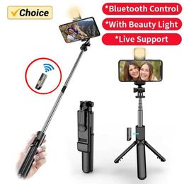 Selfie Monopods Mobile phone selfie stick tripod Bluetooth remote wireless selfie stick mobile phone holder with beauty fill light G240529D60U