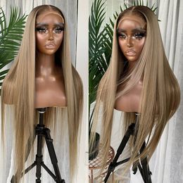 Ombre Ash Blonde Colored Straight 13x4 Lace Front Wig Brazilian Human Hair Transparent Brown 4X4 Lace Closure Wigs For Women Whwmp