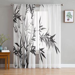 Curtain Bamboo Chinese Ink Painting Design Plant Sheer Curtains For Living Room Decoration Window Kitchen Tulle Voile