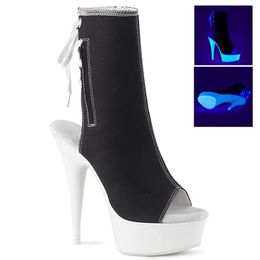 European and American fluorescent nightclub ultra high heel sexy new ankle boots black women's low boots elastic short boots