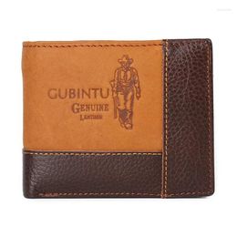 Wallets Short Cow Genuine Leather Wallet Men Card Retro Splicing Purses Man Small Holder Coin Purse