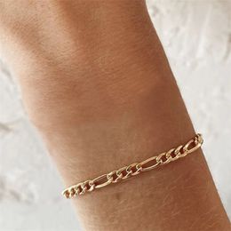 Visunion 10PCS Figaro Link Chain Bracelet Female Stainless Steel Gold Colour Charm Bracelets Jewellery 240604