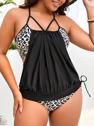 Women's Swimwear 2023 Leopard Plus Large Size Swimsuit String Print Swimwear Women Two Pieces Beachwear Bathers Swimming Bathing Swim Suit 4XL G240529