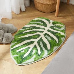 Carpets Irregular Plant Cluster Rug Plantain Leaf Tufted Soft Plush Absorbent Bathroom Living Room Floor Mat Green Fluffy Carpet