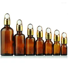 Storage Bottles Cosmetic Container Glass Essential Oil Bottle Dark Brown Dropper Flower Basket Cover Empty Refillable Perfume Vial 20 Pcs