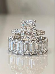 Size 510 Couple Rings Luxury Jewellery 925 Sterling Silver Emerald Cut White Topaz CZ Diamond Eternity Women Wedding Bridal Ring Se7746953