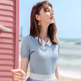 Women's Polos AcFirst Summer Women Tops Casual Blue T-shirt Solid Shirt Short Plus Size T Cotton Sexy Tees Print Polo Shirts