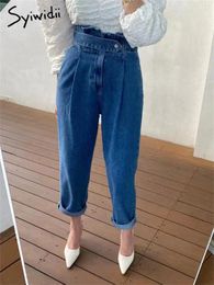 Women's Jeans Syiwidii Wide Leg Women 2024 High Waisted Oversized Button Zippers Pockets Pants Casual Vintage Korean Fashion