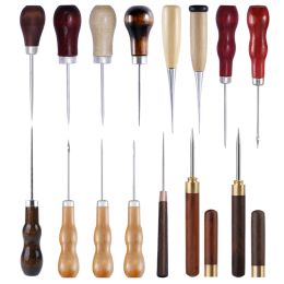 Leathercraft KRABALL Wooden Handle Awl Leather Punching Awl Sewing Stitching Tool For DIY Handmade Stitcher Needlework Shoes Bag Repair Tool