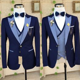 Elegant Men's Wedding Crystal Notched Lapel One Button Blazer Single Breasted 2 Pieces Set Groom Prom Party Birthday Custome Size