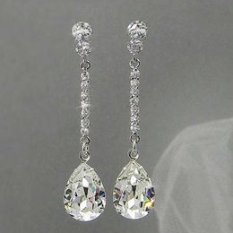Stud Huitan Luxury Women Long Hanging Earrings with AAA Pear Cubic Zircon Simple Elegant Bride Wedding Earrings High Quality Jewelry S246041{category}