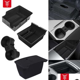 Other Care Cleaning Tools New Car Storage Box For Tesla 2022 Model 3 2023 Y Centre Armrest Den Cup Holder Console Organiser Accessorie Otaxu