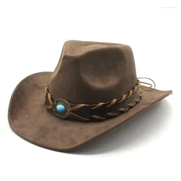 Berets Suede Western Cowboy Hat Men Women Vintage Gentleman Lady Jazz Cowgirl Panama Sun Cap Wide Brim Cloche Fedora Hats