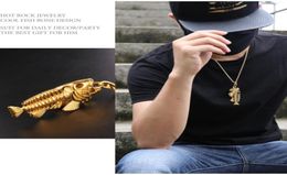 Fish Bone Fishing Hook Pendant Necklaces Punk Style Men Link Chain 4 Colours Personality Jewellery Fashion gift4170175