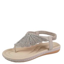 Sandals Luxury Ladies Fan Shaped Glitter Rhinestone Flip Toe Flat Womens Shoes Summer New Casual Sewing Daily Dress H240605 PY7W