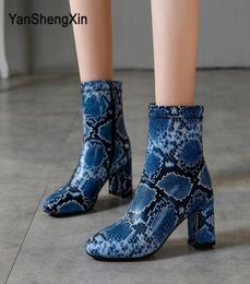 Shoes Woman Boots Red Blue Black Snake Inner Zip Ankle Boots High Heels Women Shoes Autumn Winter Boots Large Size Ladies7197626