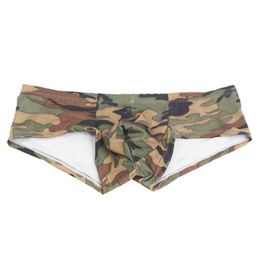 Underpants 1 sexy mens boxing underwear breathable camouflage low waist underwear boxing shorts U-convex pocket mens underwear Q240603