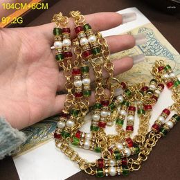 Necklace Earrings Set Vintage Mediaeval Jewellery For Women Long Red Green Stone Sweater Chain Wedding Evening Dress Accessories