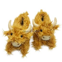 Filmer TV Plush Toy P Highland Cow Slippers Scottish Cattle Brown Winter Warm Home Slipper Kawaii Animal Shoes ADT PIE Gift Drop Del Dhwkw