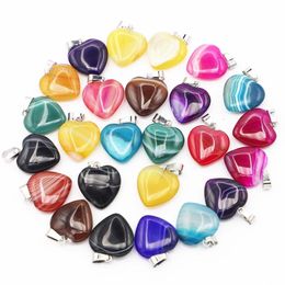 Natural Stone Blue Purple Agates 20MM Heart Pendants Charms for Jewellery making Necklaces Accessories