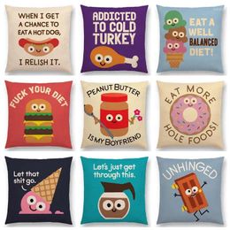 Pillow Funny Cartoon Food Happy Everyday Dog Hamburger Jam Ice Cream Decorative Letters Decor Sofa Throw