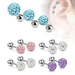 Stud Beautiful Crystal Round Ball Screw Stud Earrings For Women Stainless Steel Cartilage Tragus Piercings Jewellery Size 3/4/5mm 24604