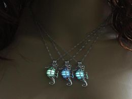 Luminous Animal Design Pendant Necklace Seahorse Cage Necklace with Clavicle Chain Creative Sea Horse Jewelry Dangle Choker Neckla5073962