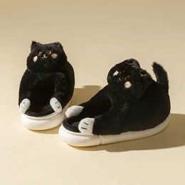 Slippers Winter Womens Holding Cat Cartoon Cute Home Cotton New Soft Sole Thickened Warm Couple Plush Shoes H240605 R9XQ