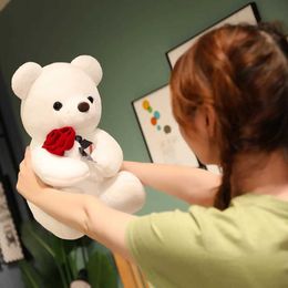 Plush Pillows Cushions Cute Rose Bear Plush Toy Valentines Day Gift Hug Bear Plush Toy Female Birthday Gift