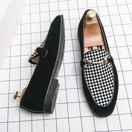 Casual Shoes Size:38-48 Black White Plaid Slippers Men Soft-soled Loafers Wedding And Party Dress Man Driving Moccasins